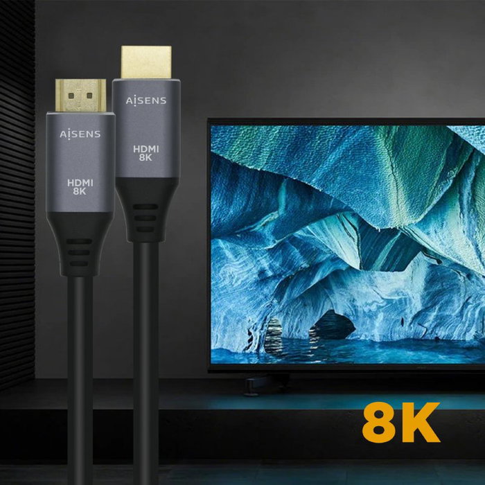 Aisens Cable HDMI V2.1 Ultra Alta Velocidad 8K@60Hz 48Gbps 0.5m Gris/Negro